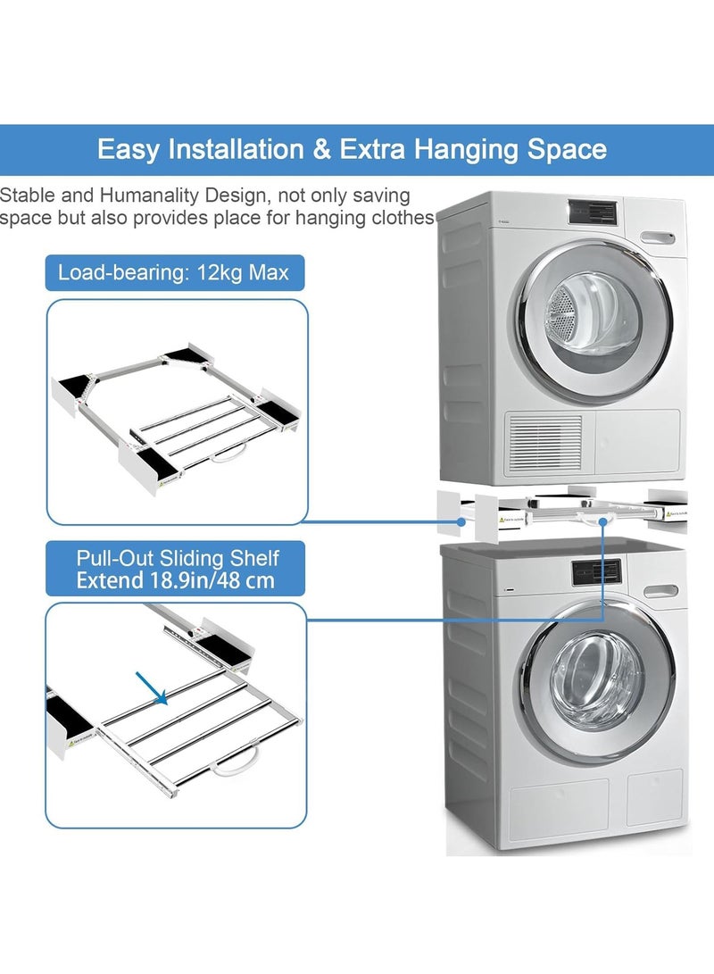 شو وو مجموعة تكديس الغسالة والمجفف العالمية، رف تجفيف قابل للسحب، مجموعة قابلة للتكديس قابلة للتعديل من جانبين للغسالة والمجفف مع رف منزلق قابل للسحب وسقاطة قابلة للتعديل من 46 إلى 72 سم - Image 3
