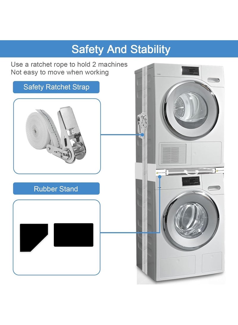 شو وو مجموعة تكديس الغسالة والمجفف العالمية، رف تجفيف قابل للسحب، مجموعة قابلة للتكديس قابلة للتعديل من جانبين للغسالة والمجفف مع رف منزلق قابل للسحب وسقاطة قابلة للتعديل من 46 إلى 72 سم - Image 4