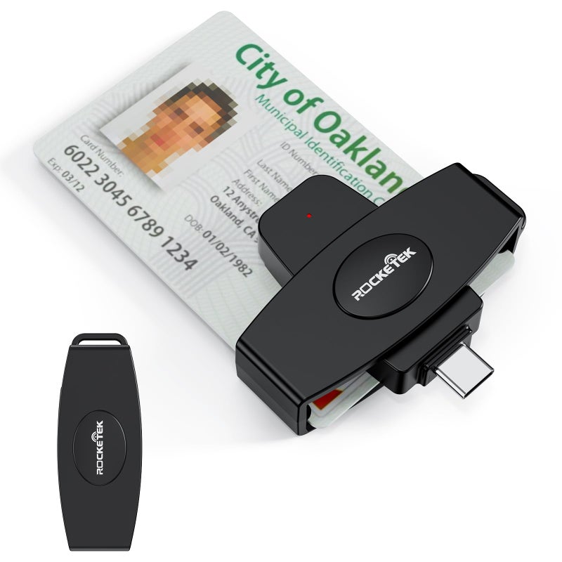 Rocketek Type C CAC Reader, DOD Military USB C Common Access CAC Card Reader, Mini Portable USB Smartfold Type C Smart Card Reader SIM Card Reader Compatible with Windows, Mac OS - Image 1