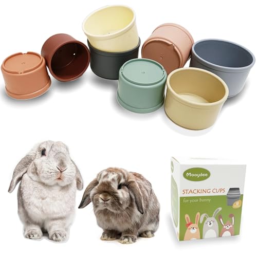 Mooydee 8 Pcs Stacking Cups for Rabbits Guinea Pig Reusable MultiColored Bunny Toy Rabbit Toys of Different Sizes Safe Plastic Nesting Toys for Bunny Small Animals Hiding Food and Playing - Image 1