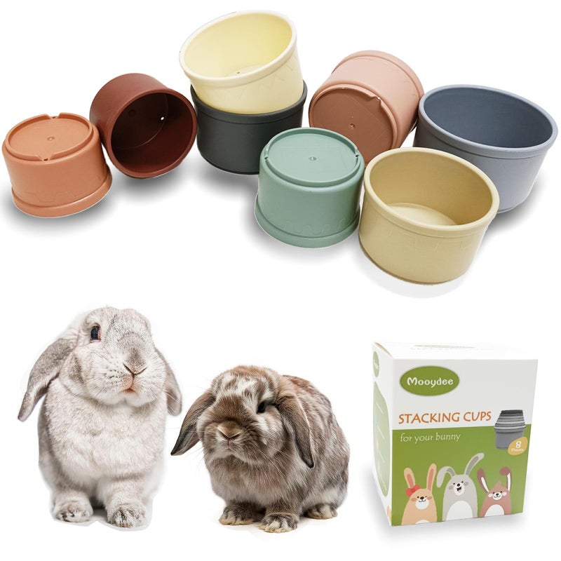 Mooydee 8 Pcs Stacking Cups for Rabbits Guinea Pig Reusable MultiColored Bunny Toy Rabbit Toys of Different Sizes Safe Plastic Nesting Toys for Bunny Small Animals Hiding Food and Playing - Image 2