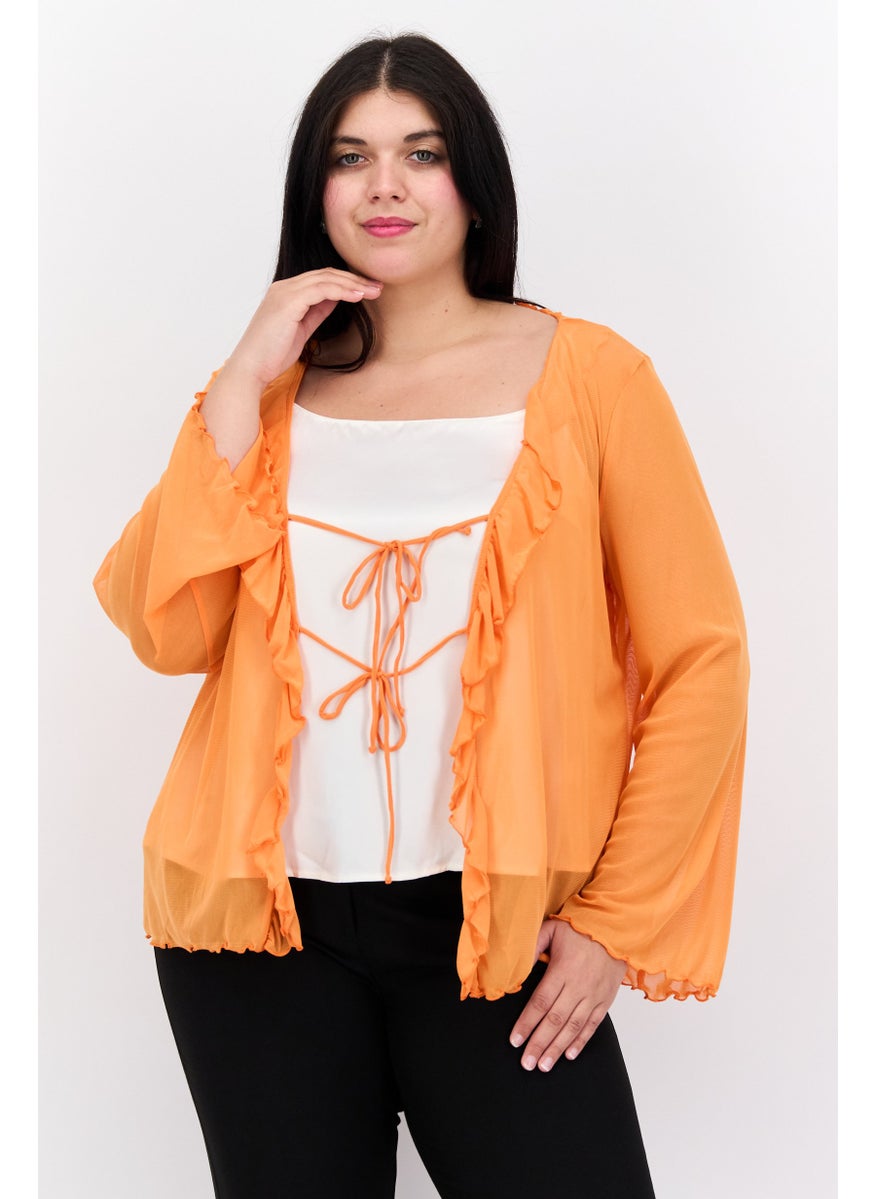 Women Plus Size Ruffle Neck Long Sleeves Textured Top, Orange - pzsku/ZE4EBC34D04094D357FC9Z/45/_/1727187649/745de31d-b8db-4023-8503-d0ea9596d343