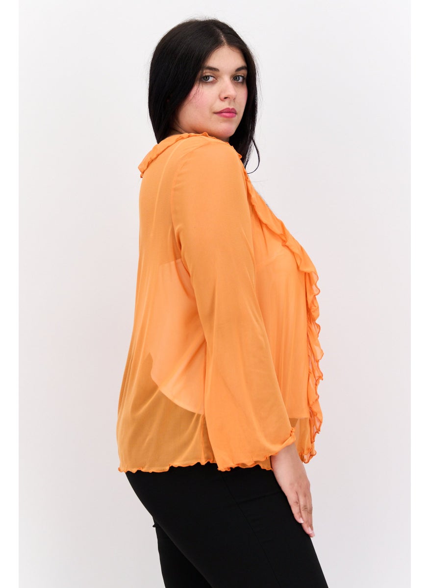 Women Plus Size Ruffle Neck Long Sleeves Textured Top, Orange - pzsku/ZE4EBC34D04094D357FC9Z/45/_/1727187655/3ec0770f-af68-43a9-a474-05fbd27ee581