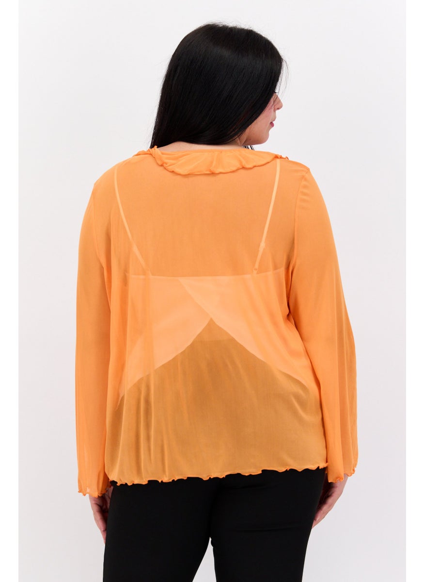 Women Plus Size Ruffle Neck Long Sleeves Textured Top, Orange - pzsku/ZE4EBC34D04094D357FC9Z/45/_/1727187661/dc8c1473-0ef8-4d59-9d13-fb4dec8e1fcb