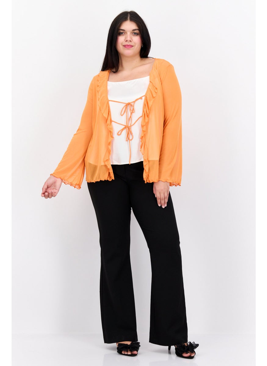 Women Plus Size Ruffle Neck Long Sleeves Textured Top, Orange - pzsku/ZE4EBC34D04094D357FC9Z/45/_/1740486179/e95059f8-0f60-44b7-8637-c02821ed7c73