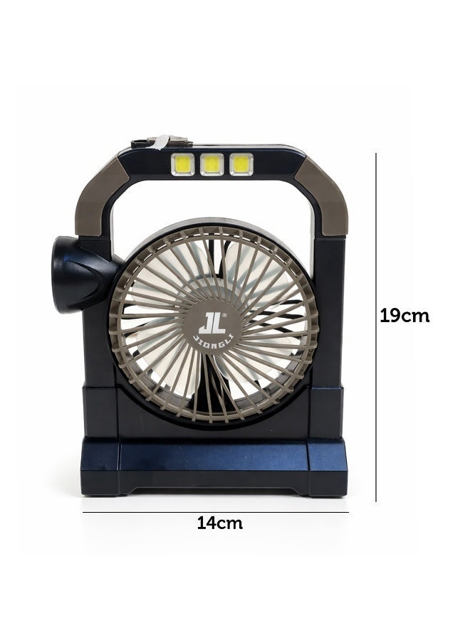 مصباح مروحة شمسي فاخر JL-9522 | مصباح طوارئ LED قابل لإعادة الشحن مع مروحة مدمجة، شحن USB، مصباح تخييم خارجي محمول، مروحة متعددة الوظائف تعمل بالطاقة الشمسية مع حامل للمصباح اليدوي والمصباح الكهربائي - Image 2