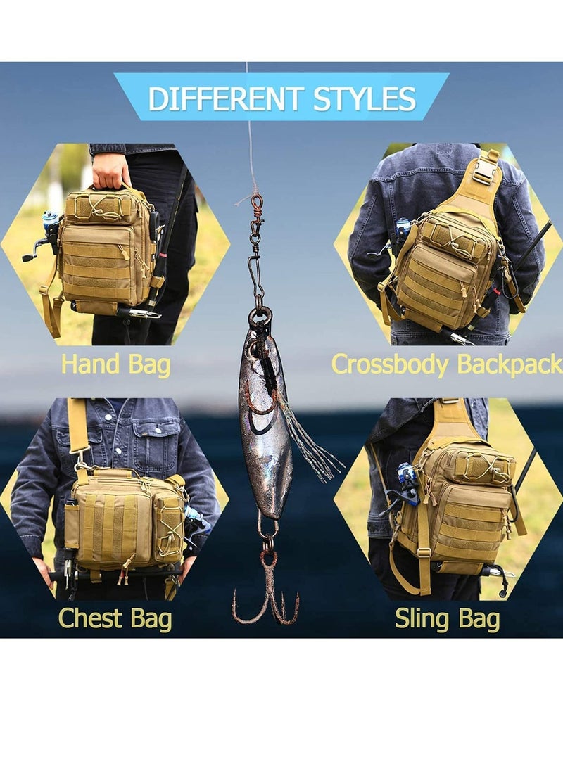 SYOSI Compact Fishing Tackle Bag, with Box, and Rod Holder Outdoor Sport Backpack Men's Travel Multifunctional Tactical  - Image 3