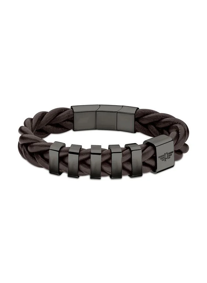 بوليس Gear Brown Braided Leather Bracelet for Men's