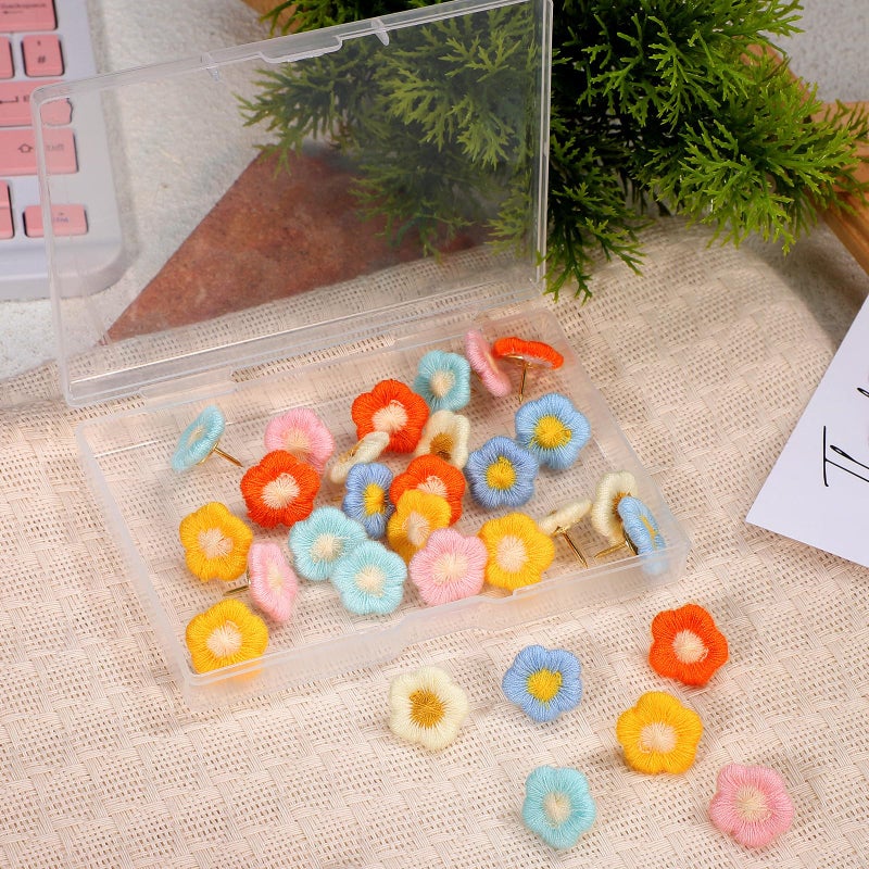 30 Pastel Color Decorative Flower Push Pins For Cork Bulletin Board Office School Supplies - Image 5