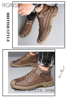 roaiss Men Versatile Martin Boots Classic Solid Color Design Timeless and Ankle High for Leg Enhancement Men Business Casual Leather Boots with Thick Outsoles Perfect for Outdoor Mountain Sports  - Image 4