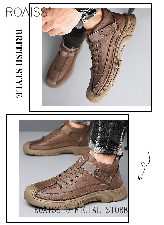roaiss Men Versatile Martin Boots Classic Solid Color Design Timeless and Ankle High for Leg Enhancement Men Business Casual Leather Boots with Thick Outsoles Perfect for Outdoor Mountain Sports  - Image 4