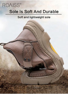 roaiss Men Versatile Martin Boots Classic Solid Color Design Timeless and Ankle High for Leg Enhancement Men Business Casual Leather Boots with Thick Outsoles Perfect for Outdoor Mountain Sports  - Image 3
