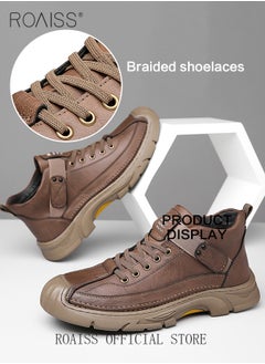 roaiss Men Versatile Martin Boots Classic Solid Color Design Timeless and Ankle High for Leg Enhancement Men Business Casual Leather Boots with Thick Outsoles Perfect for Outdoor Mountain Sports  - Image 5