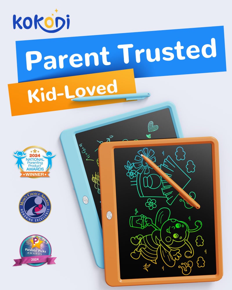 KOKODI LCD تابلت للكتابة مقاس 12 بوصة ملون للأطفال الصغار لوحة رسم خربش قابلة للمسح وقابلة لإعادة الاستخدام، منصات رسم إلكترونية تعليمية وتعليمية للأطفال بعمر 3-6 سنوات (برتقالي) - Image 2