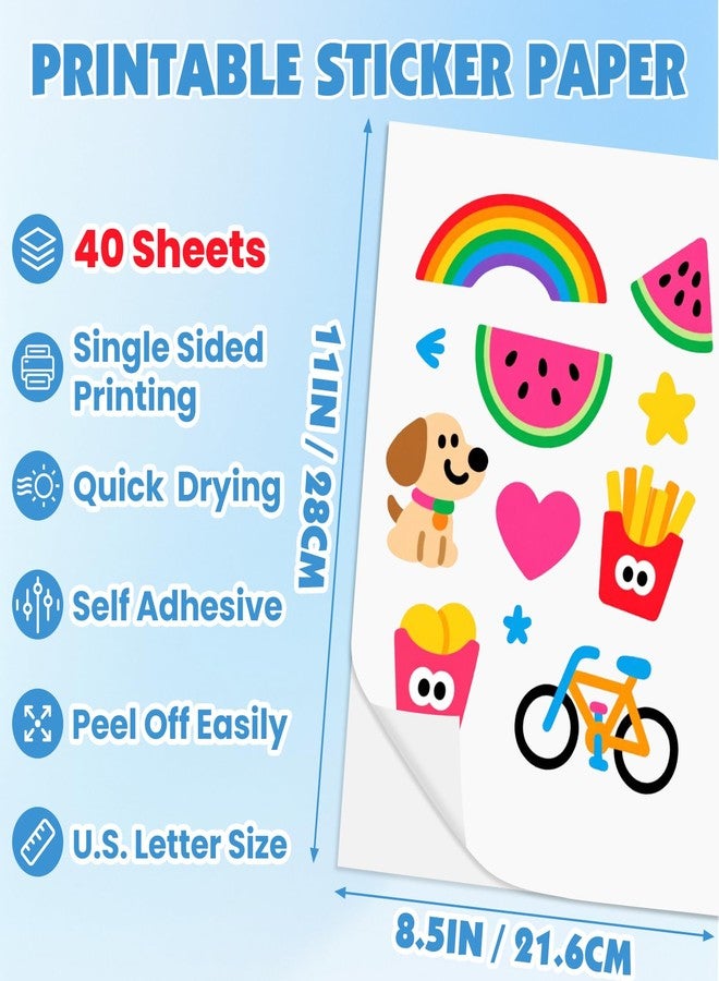 NUITPY 40 Sheets Glossy Sticker Paper, 8.5in x 11in Sticker Paper for Inkjet Printer, Self-adhesive Printable Sticker Papers, Vibrant Colors, Dries Quickly, US Letter Size - Image 2