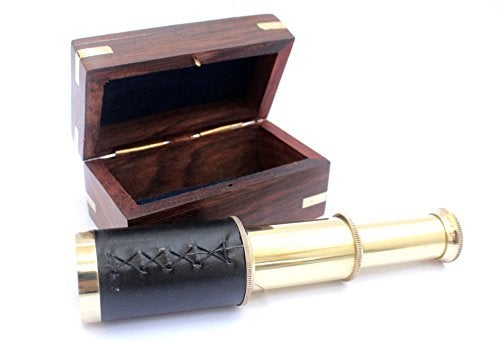 THOR INSTRUMENTS 6" Nautical Handheld Pirate Brass Telescope with Anchor on Wooden Box, Sailor Home Decor Toy Gift Rustic Vintage Home Decor Gifts - Image 2