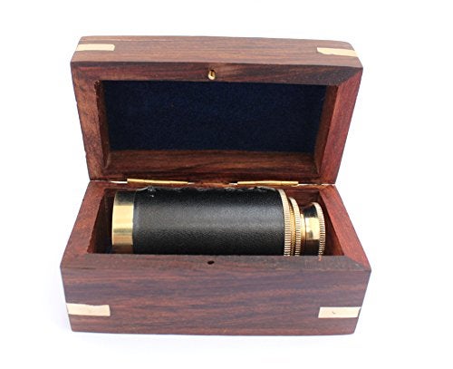 THOR INSTRUMENTS 6" Nautical Handheld Pirate Brass Telescope with Anchor on Wooden Box, Sailor Home Decor Toy Gift Rustic Vintage Home Decor Gifts - Image 5