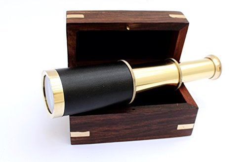 THOR INSTRUMENTS 6" Nautical Handheld Pirate Brass Telescope with Anchor on Wooden Box, Sailor Home Decor Toy Gift Rustic Vintage Home Decor Gifts - Image 3