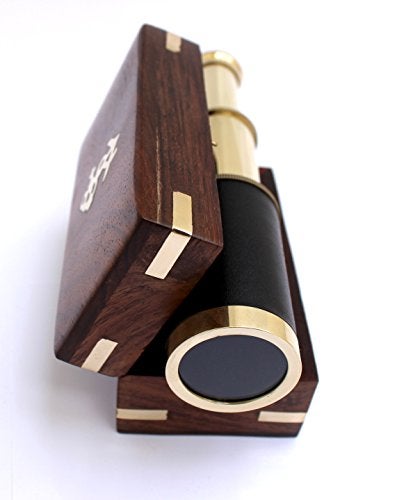 THOR INSTRUMENTS 6" Nautical Handheld Pirate Brass Telescope with Anchor on Wooden Box, Sailor Home Decor Toy Gift Rustic Vintage Home Decor Gifts - Image 4