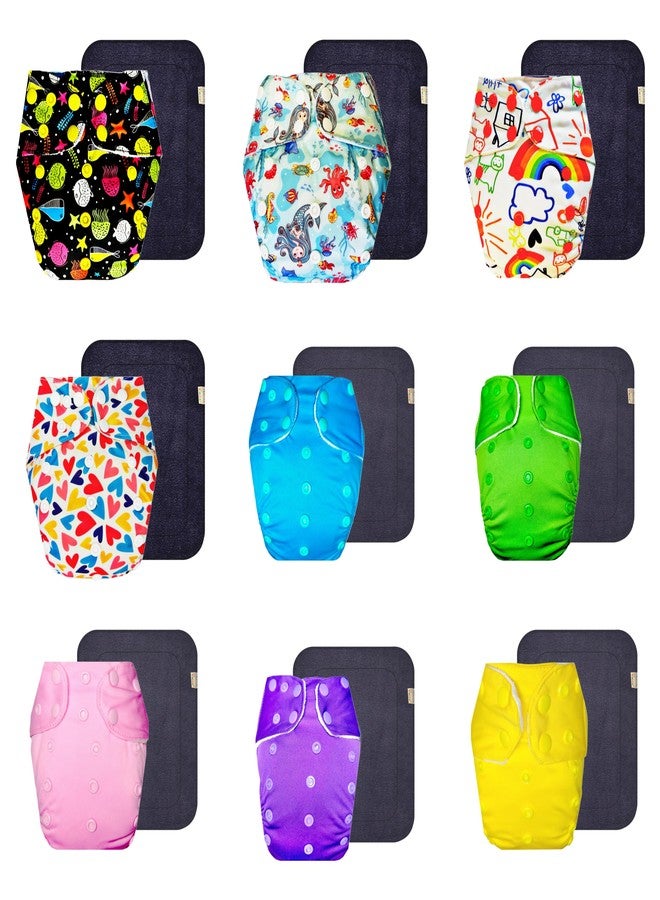 Dumbledo Premium Cloth Diaper with Gray Insert (Pack of 9) | Soft & Gentle | Leakproof | Easy to Clean | Designed by Moms | 3 Months - 3 Years | Unisex Baby - Image 1