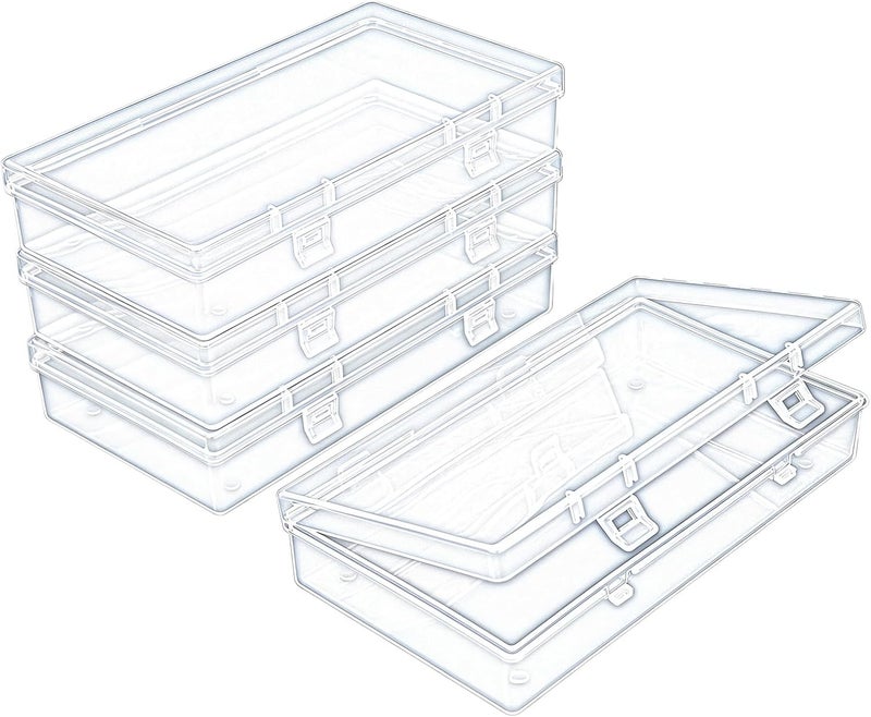 Thintinick 4 Pack Rectangular Clear Plastic Storage Containers Box with Hinged Lid for Beads and Other Small Craft Items (6.1 x 3.3 x 1.18 inch) - Image 1