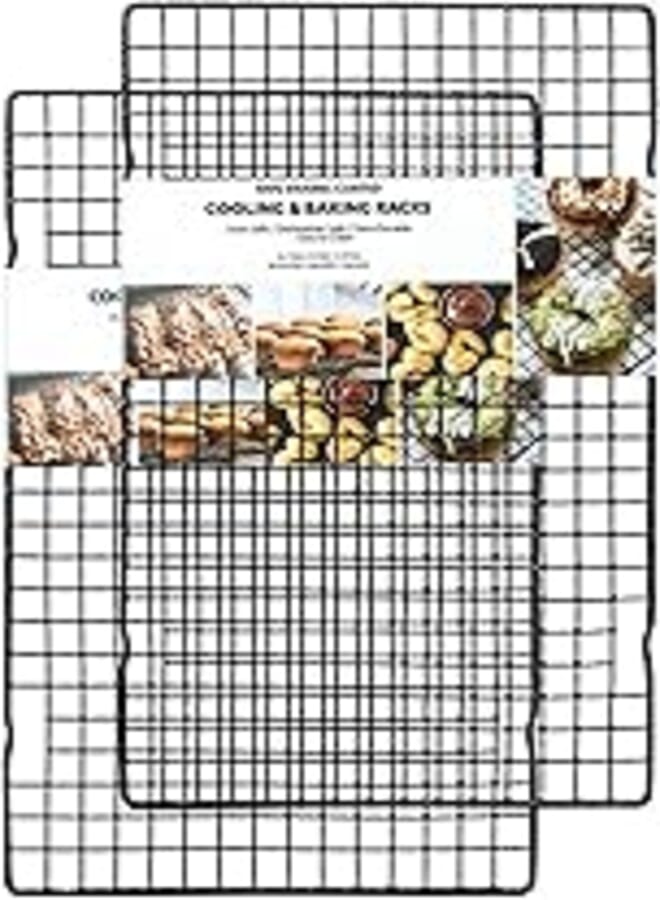 Set of 2 Cooling Rack for Baking, Small Quarter Grid, Enamel Tight-Wire Baking Rack Fits Quarter Sheet Pan, Oven Safe for Cooking, Roasting, Grilling-15”×9.5”