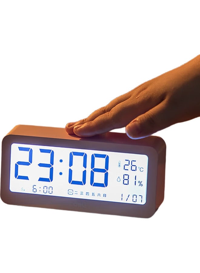 Deli Multifunctional Alarm Clock Electronic Clock Simple Student Style Backlit Large Screen Thermohygrometer Time Management Pink 8826 - Image 2