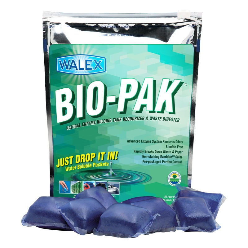 Walex BioPak Black Holding Tank Deodorizer  Waste Digester DropIns  Advanced Enzyme Formula for Rapid Breakdown of Waste  Paper Removes Odors  Cleans Tank Biocide Free  Mint 50Pack