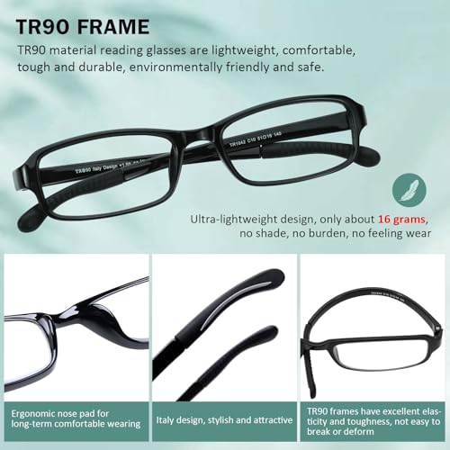 DOOViC 2 Pack Readers Blue Light Blocking Reading Glasses 1.75 Strength Flexible Lightweight Anti Eyestrain Computer Reading Glasses for Women Men - Image 3