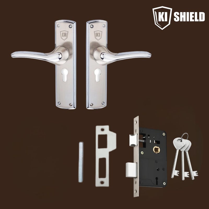 KI SHIELD 1009 SS Chrome Finish Mortise Door Lock Handle Set | 8 inch Steel lockset KY | 6-Lever 65mm Lock Mechanism | Suitable for Left & Right Handed Living Room Doors, Bedroom Door,Main Door - Image 3