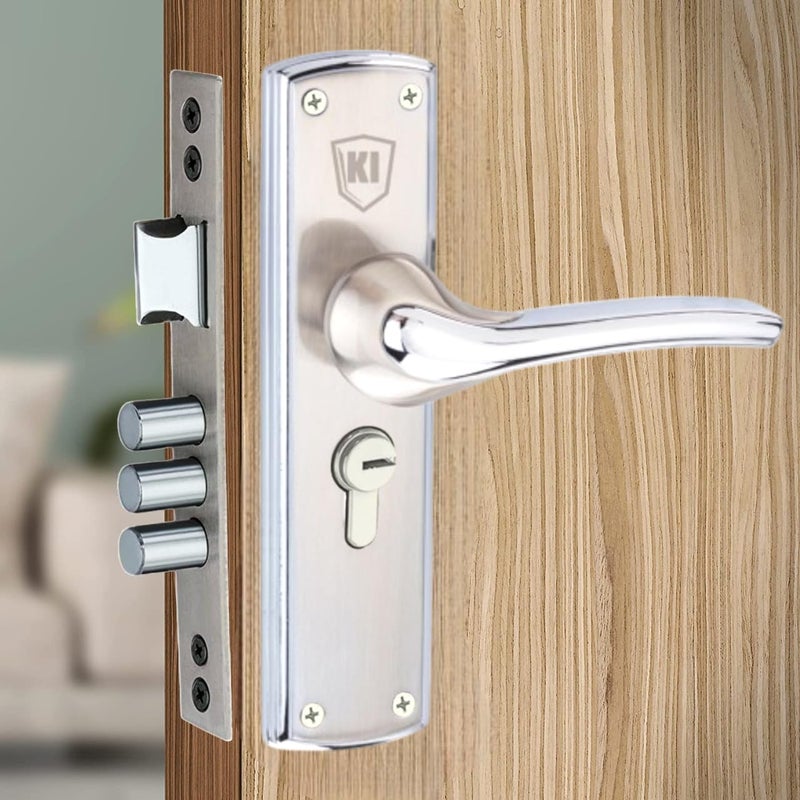 KI SHIELD 1009 SS Chrome Finish Mortise Door Lock Handle Set | 8 inch Steel lockset KY | 6-Lever 65mm Lock Mechanism | Suitable for Left & Right Handed Living Room Doors, Bedroom Door,Main Door - Image 1