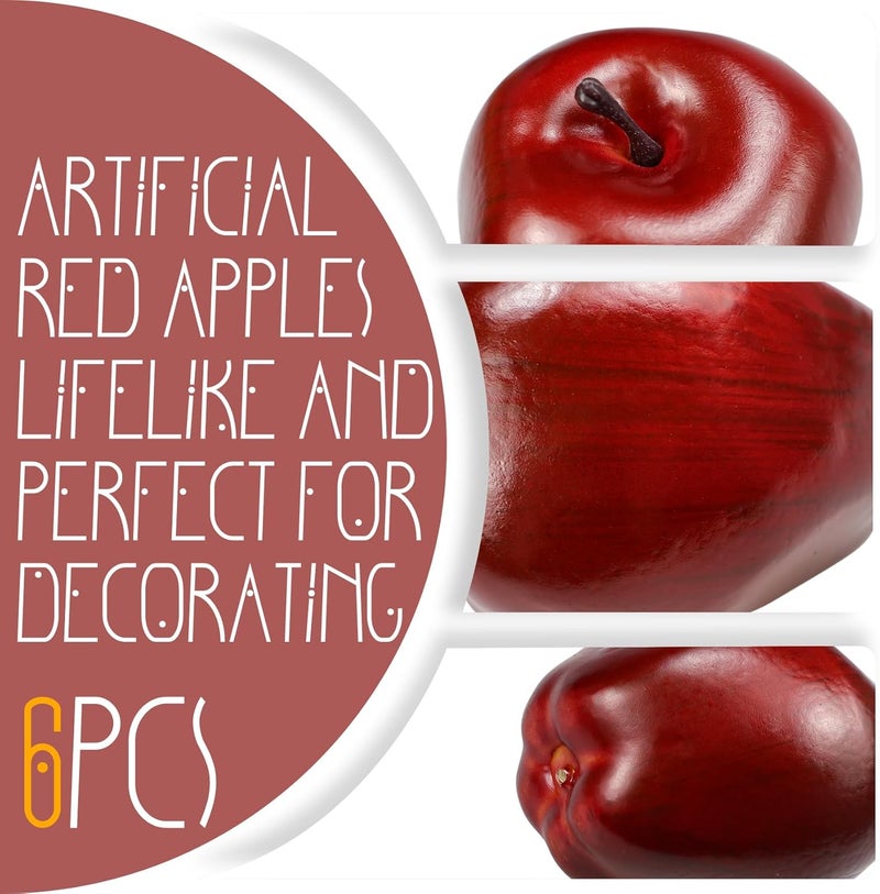 Lorigun Artificial Apples Fake Fruits Red Delicious Apples for Decoration, Decorative Fruit, Faux Big Red Apple 6 Pcs - Image 3