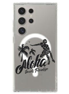 Magnetic Case for Samsung Galaxy S24 Ultra 6.8-inch Compatible with MagSafe Wireless Charging, Shockproof Phone Bumper Cover Aloha Beach Paradise Black