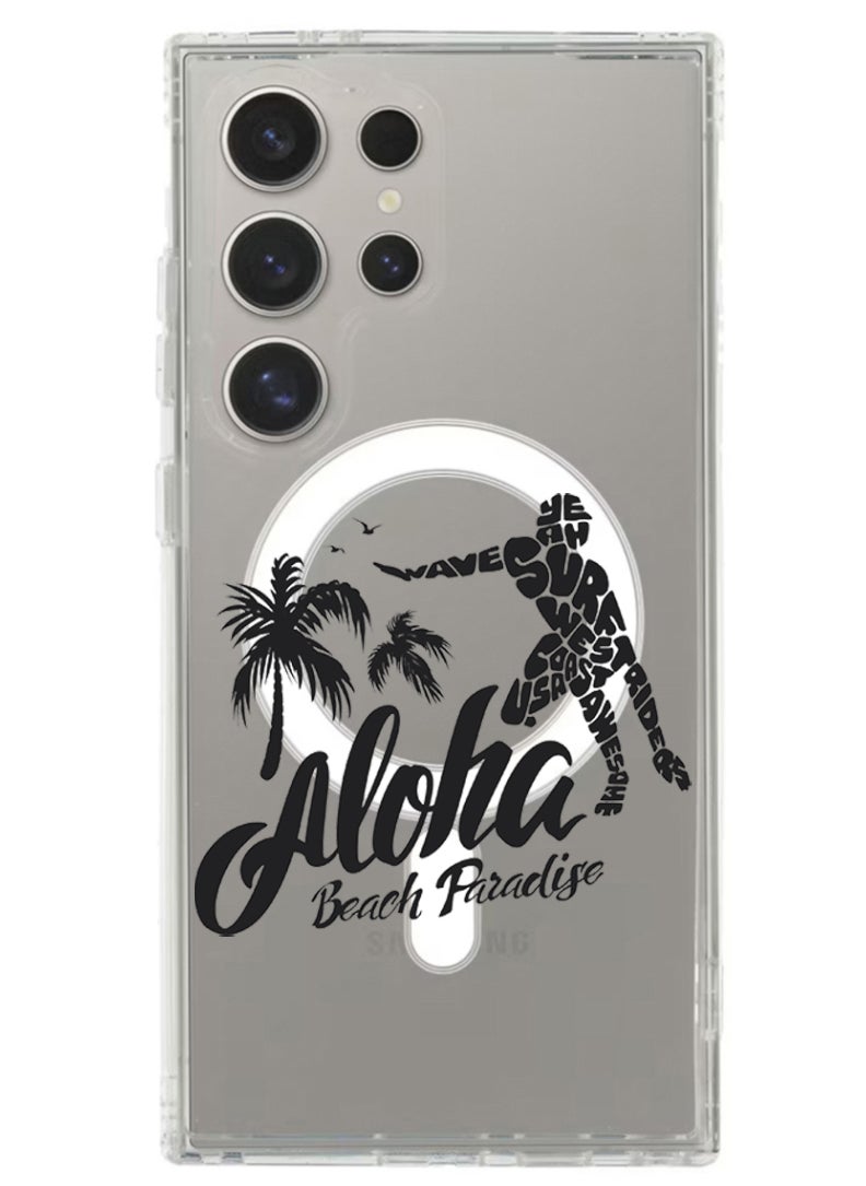 Theodor - Magnetic Case for Samsung Galaxy S24 Ultra 6.8-inch Compatible with MagSafe Wireless Charging, Shockproof Phone Bumper Cover Aloha Beach Paradise Black - Image 1