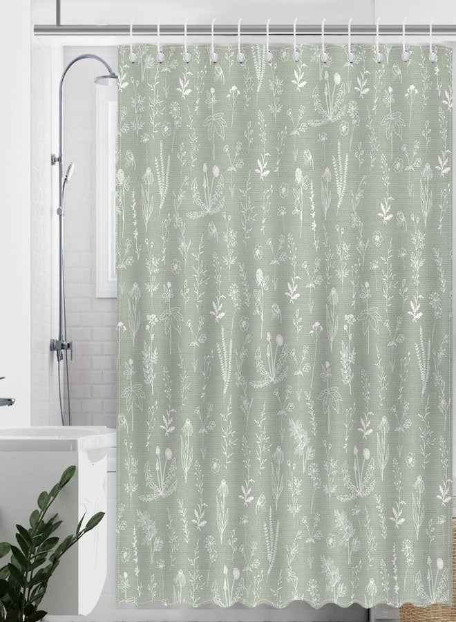 Mocsicka Green Botanical Shower Curtain, 72"W x 72"L (Pack of 1), Green, Boho Floral Plants, Waterproof, Polyester, Bathroom, 12 Hooks - Image 2