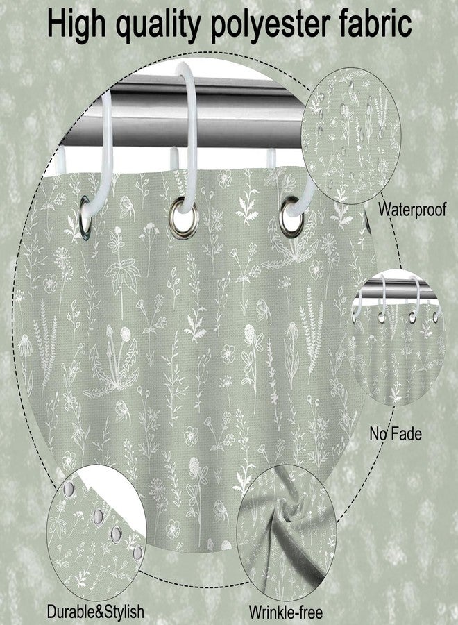 Mocsicka Green Botanical Shower Curtain, 72"W x 72"L (Pack of 1), Green, Boho Floral Plants, Waterproof, Polyester, Bathroom, 12 Hooks - Image 5