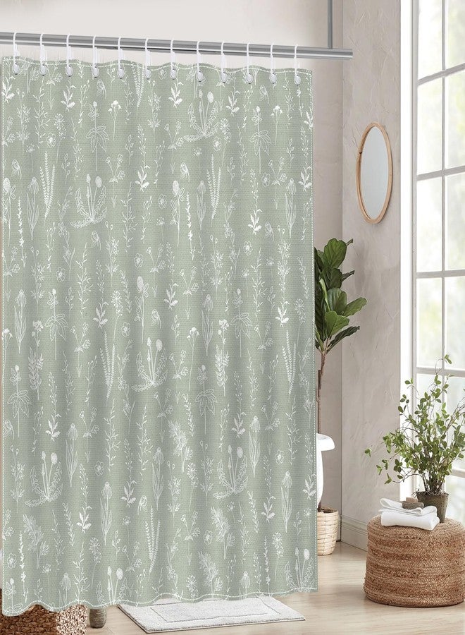 Mocsicka Green Botanical Shower Curtain, 72"W x 72"L (Pack of 1), Green, Boho Floral Plants, Waterproof, Polyester, Bathroom, 12 Hooks - Image 4