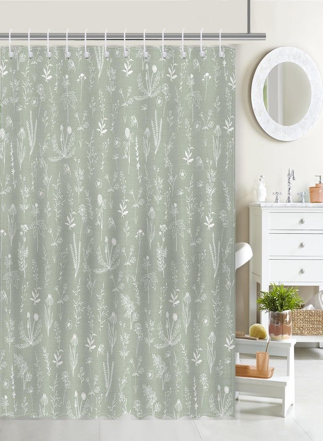 Mocsicka Green Botanical Shower Curtain, 72"W x 72"L (Pack of 1), Green, Boho Floral Plants, Waterproof, Polyester, Bathroom, 12 Hooks - Image 1