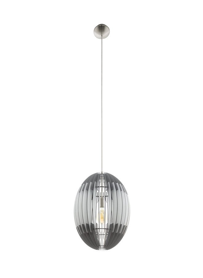 Eglo Olmero Pendant Light, Satin-Nickel Steel with Wood-Slat Globe Shade, 40cm Diameter, 110cm Adjustable Drop, E27 Socket, Indoor Lighting - Image 1