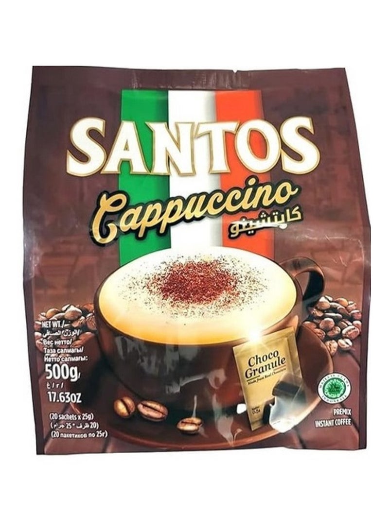 Santos Cappuccino - 20 sachets x 25g  Premix Instant Coffee - with Choco Granule