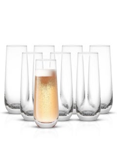 JoyJolt Milo Stemless Champagne Flutes Set of 8 Crystal Glasses. 9.4oz Prosecco Wine Flute, Mimosa Glasses Set, Cocktail Glass Set, Water Highball Glass, Bar Glassware