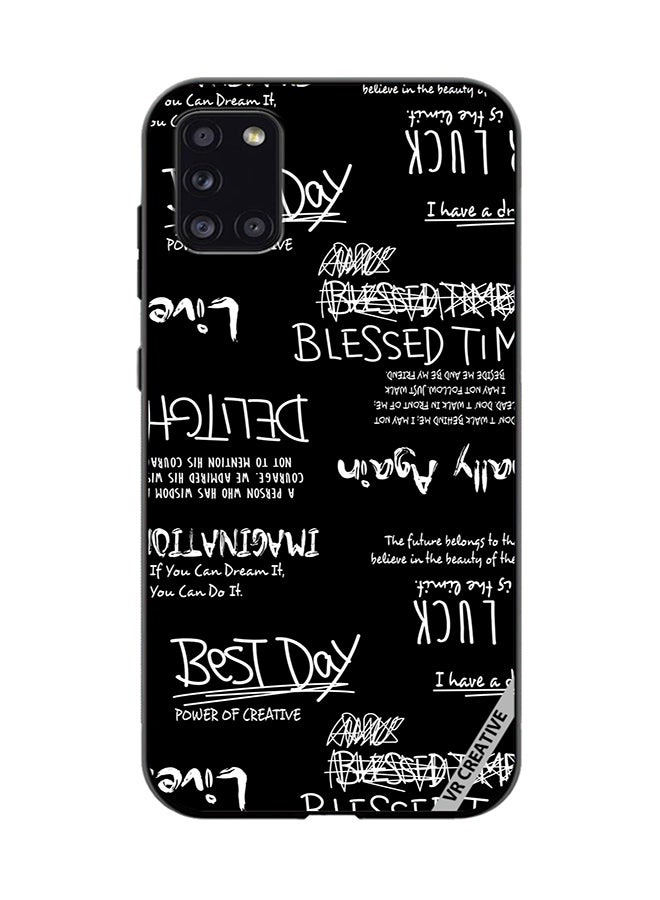 VR CREATIVE غطاء حماية لهاتف سامسونج جالاكسي A31 بتصميم أسود مع رسومات وحروف متعددة الألوان - Image 1