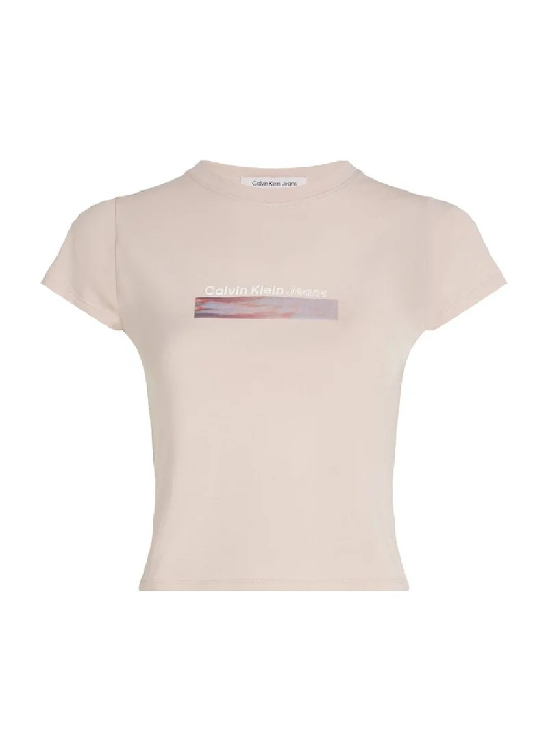 Calvin Klein Jeans Women's Slim Cropped Logo T-Shirt -  cotton stretch jersey, Pink