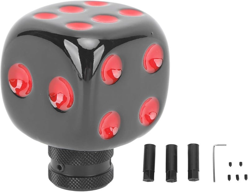 Dice Shape Shift Head Resin Gear Shifting Lever Knob, Universal Transmission Shift Lever Knob with Multiple Adapters for Most Manual Cars, Easy Install Dice Shifter Head (Black Red) - Image 1