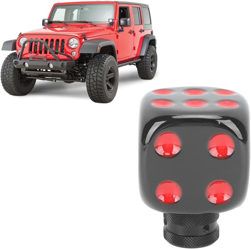 Dice Shape Shift Head Resin Gear Shifting Lever Knob, Universal Transmission Shift Lever Knob with Multiple Adapters for Most Manual Cars, Easy Install Dice Shifter Head (Black Red) - Image 2