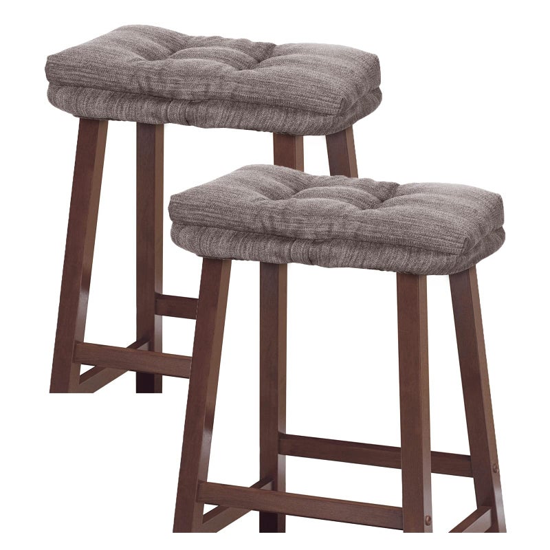 baibu Set of 2 Saddle Stool Cushions  Super Soft Bar Stool Cushion Saddle Stool Seat Cushions with Ties - 2 Pads Only (Khaki  18x9.5x1.5in) - Image 1