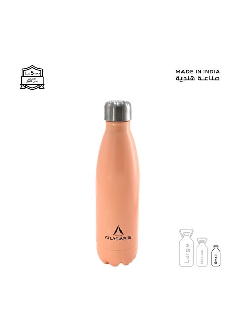 Water Bottle with a Capacity of 500 ml, Stainless Steel Water Bottle that keeps Cold for 37 Hours and Keeps Heat for 16 Hours, Orange