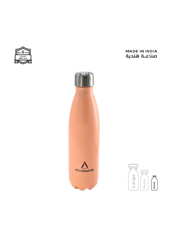 Atlasware Water Bottle with a Capacity of 500 ml, Stainless Steel Water Bottle that keeps Cold for 37 Hours and Keeps Heat for 16 Hours, Orange  - Image 1
