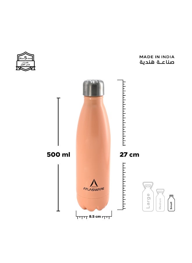 Atlasware Water Bottle with a Capacity of 500 ml, Stainless Steel Water Bottle that keeps Cold for 37 Hours and Keeps Heat for 16 Hours, Orange  - Image 2