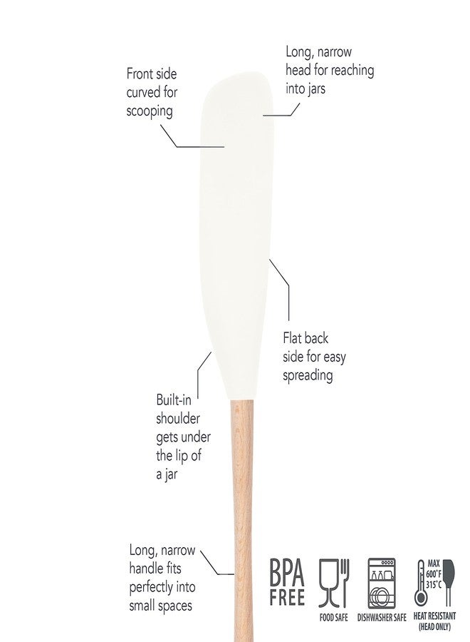 Tovolo Flex Core Jar Scraper With Wood Handle Long Silicone Spatula For Peanut Butter Jelly Jars, Heat Resistant BPA Free Long Handle Jar Spatula for Scraping Spreading White - Image 4